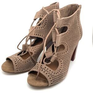 Crown Vintage Women's Faux Suede Laser Cut Peep Toe Lace Up Heel Size 7.5